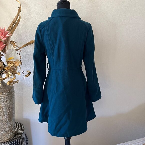 Modcloth Teal Overcoat With Vibrant Pink & Purple Cat Print Lining Size M - Picture 5 of 12